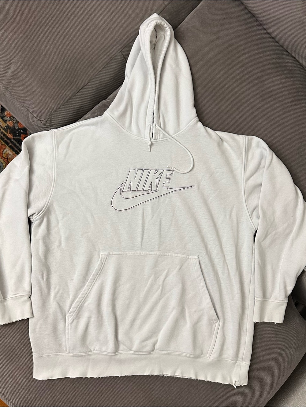 Vintage Y2K Nike White Hoodie Big Logo Spell Out Thrashed